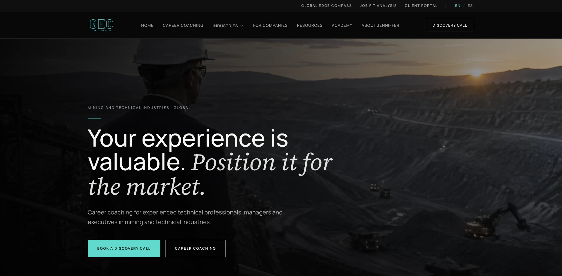 Página de inicio de la web de Global Edge Coach